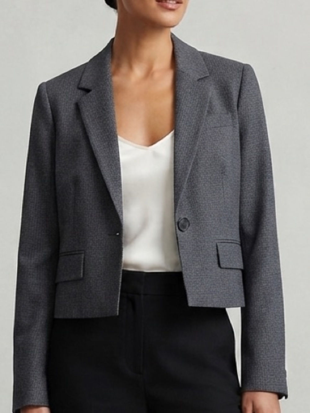 Madewell Women’s Gray Cropped Tailored Blazer Jacket Crafted in Italian Fabric-S